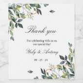 Botanische bladeren, moderne groen bruiloft wijn etiket (Enkel label)