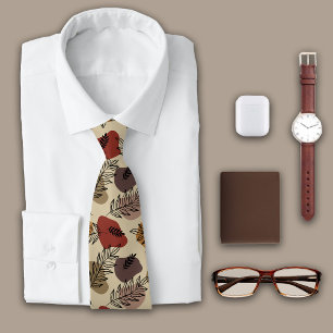 Botanische bladeren op Khaki Monogram Stropdas