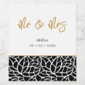 Botanische bladeren patroon Mr. & Mrs Naam Datum Wijn Etiket (Enkel label)