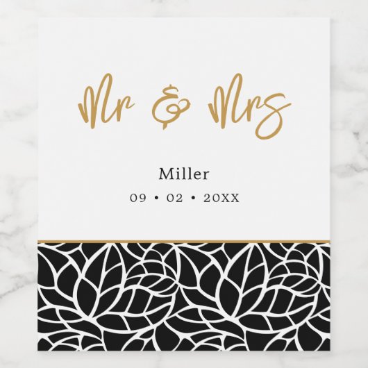 Botanische bladeren patroon Mr. & Mrs Naam Datum Wijn Etiket (Enkel label)