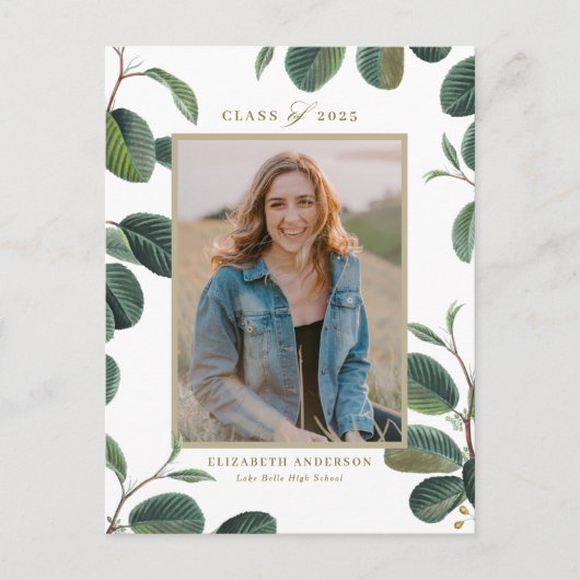  botanische bladeren Witte foto Afstuderen Briefkaart (Voorkant)