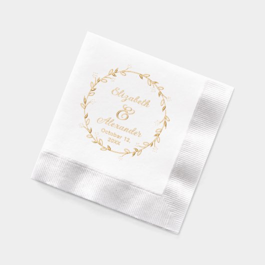 Botanische Bladkrans #14 Paar Namen Datum Script Folie Servetten (Links)