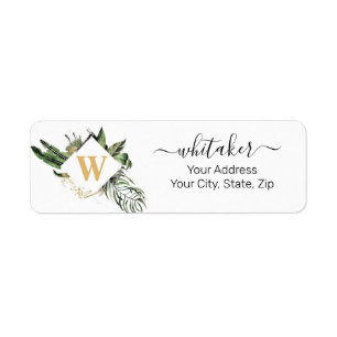 Botanische bladmonogram, Script Name Address Etiket