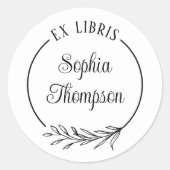 Botanische bladscriptnaam Ex Libris Bookplate Ronde Sticker (Voorkant)