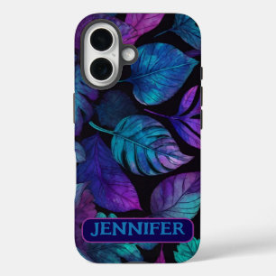 Botanische Blauw Roze Blad Waterverf Art iPhone 16 Hoesje