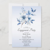 Botanische Blauwe Bloemen Verloving Uitnodiging (Voorkant)