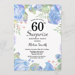 Botanische Blauwe Floral Surprise 60th Birthday Kaart