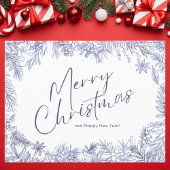 Botanische blauwe vrolijke kerstillustratie briefkaart