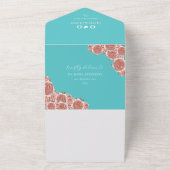 Botanische blauwgroen en koraal bruiloft all in one uitnodiging (Buitenkant)