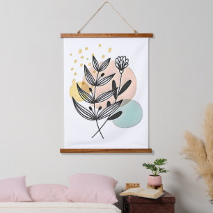 Botanische Bliss – Minimalistische bloemkunst Hangend Wandkleed