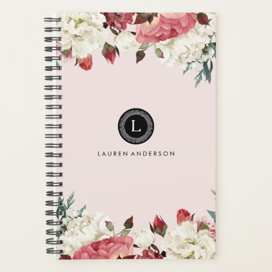 Botanische bloei  monogram Roos Planner (Voorkant)