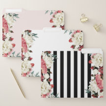 Botanische bloei roze Gold Stripes File Folder