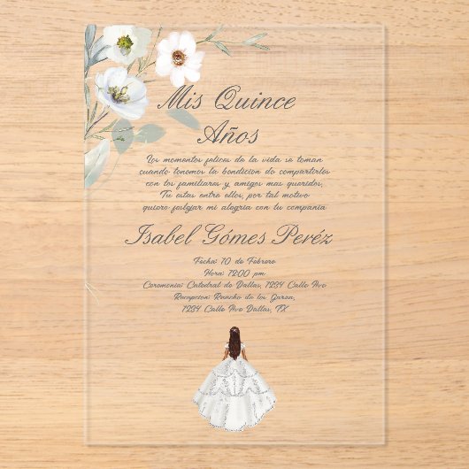 Botanische bloem acryl Quinceanera uitnodiging Acryl Uitnodigingen (Voorkant)