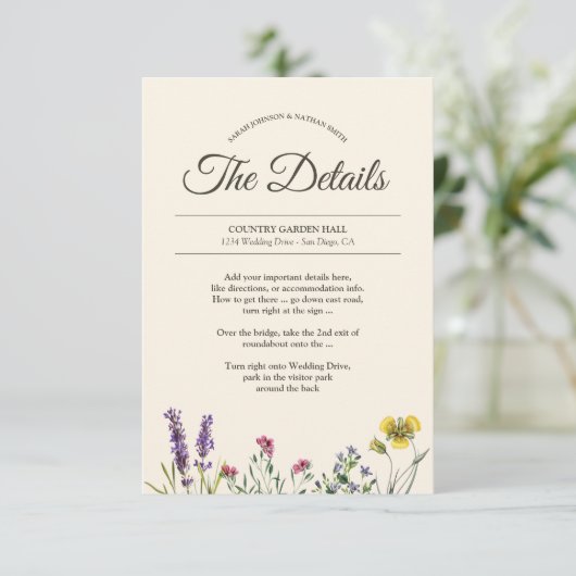 Botanische Bloem Bruiloft Details Info Informatiekaartje (Staand voorkant)