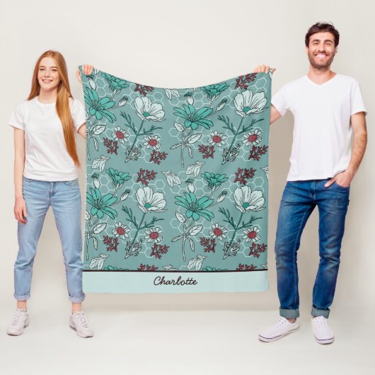 Botanische bloem gepersonaliseerde naam fleece deken (In situ)