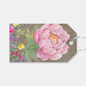 Botanische bloem, roze roos,  kranten cadeaulabel (Voorkant (Horizontaal))