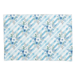 Botanische bloem streep blauw wit waterverf kussensloop