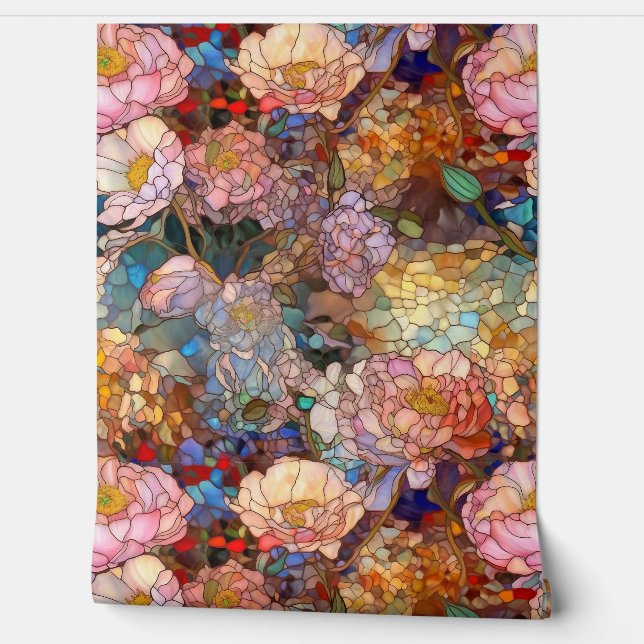 Botanische bloemblaadjes van glas behang (Afrollen)