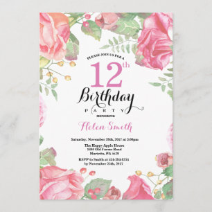 Botanische Bloemen 12e verjaardag Uitnodiging