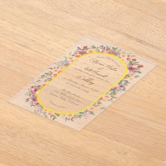 Botanische Bloemen Acryl Huwelijksuitnodiging Acryl Uitnodigingen (Laagn)