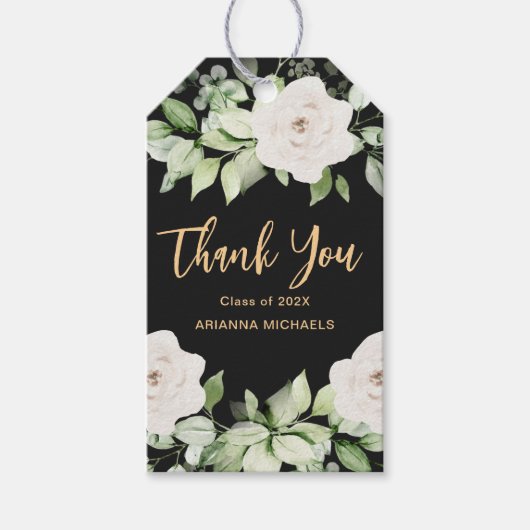 Botanische bloemen afstudeer bedank script cadeaulabel (Voorkant)