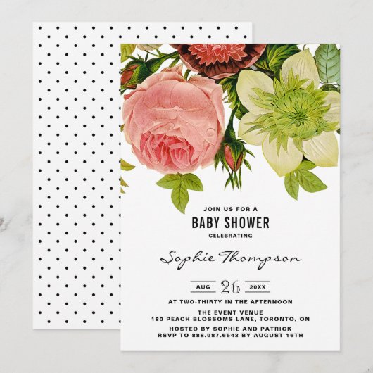 Botanische bloemen  Baby shower Kaart (Voorkant / Achterkant)