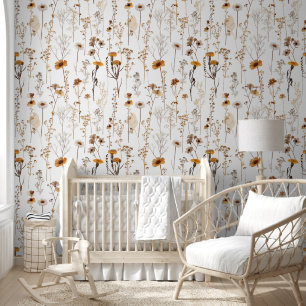 Botanische bloemen bloeien met bladeren behang