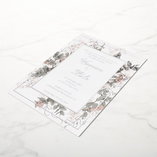 Botanische Bloemen Bruiloft Folie Uitnodiging (Gedraaid)