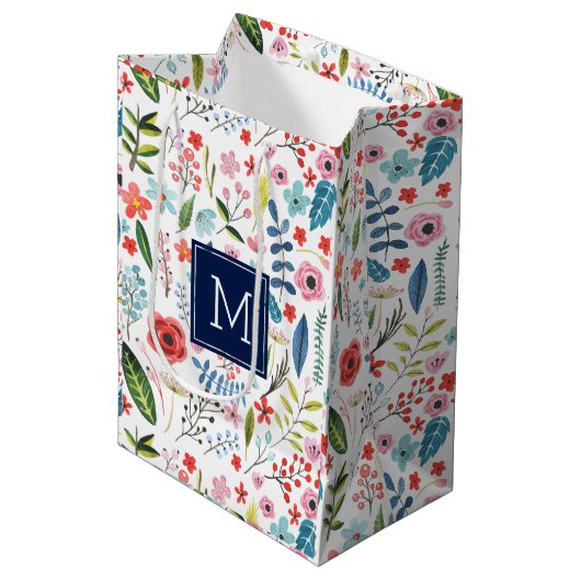 Botanische bloemen en luiken, kleurrijk patroon medium cadeauzakje (Voorkant Gekanteld)