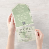 Botanische Bloemen Groene Chartreuse Ierse QR Code All In One Uitnodiging (Afscheurbaar)