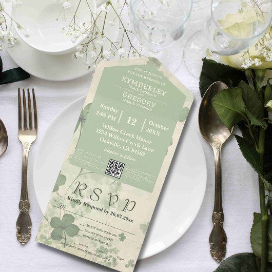 Botanische Bloemen Groene Chartreuse Ierse QR Code All In One Uitnodiging