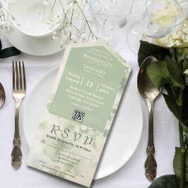 Botanische Bloemen Groene Chartreuse Ierse QR Code All In One Uitnodiging