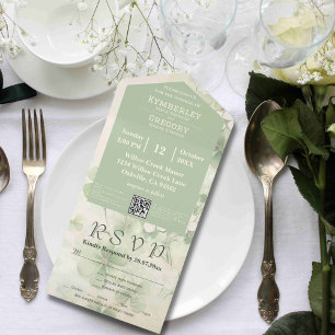 Botanische Bloemen Groene Chartreuse Ierse QR Code All In One Uitnodiging