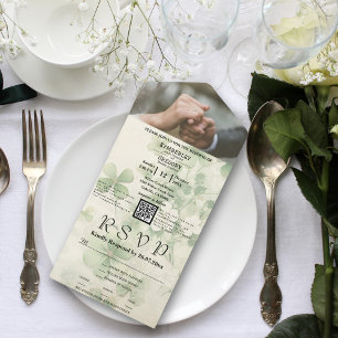 Botanische Bloemen Groene Chartreuse QR Code Foto All In One Uitnodiging