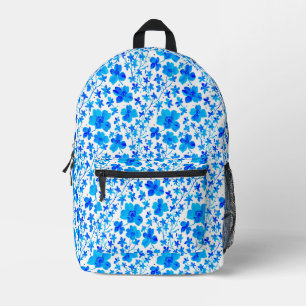 Botanische bloemen in diep blauw en wit bedrukte rugzak