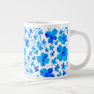 Botanische bloemen in diep blauw en wit extra grote beker
