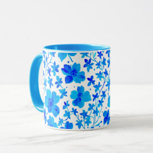 Botanische bloemen in diepblauw en wit mok