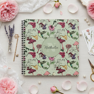 Botanische Bloemen Kolibrie Patroon Salie Groen Notitieboek