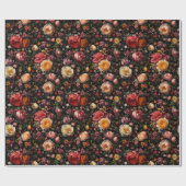 Botanische Bloemen Moody  Antiek Nederlands Zwart Cadeaupapier (Vlak)
