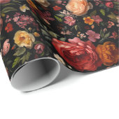 Botanische Bloemen Moody  Antiek Nederlands Zwart Cadeaupapier (Rol Hoek)