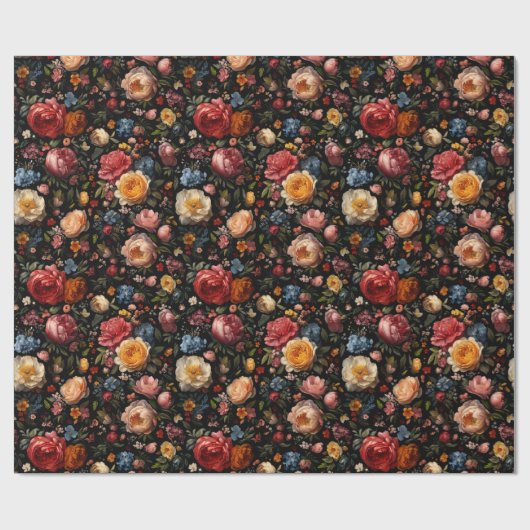 Botanische Bloemen Moody  Antiek Nederlands Zwart Cadeaupapier (Vlak)