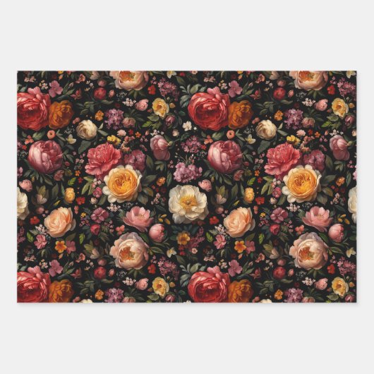 Botanische Bloemen Moody Barok Antiek Nederlands Z Inpakpapier Vel (Voorkant)