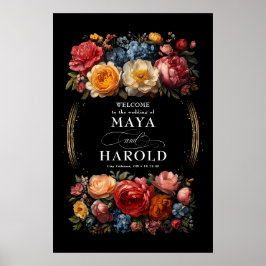 Botanische Bloemen Moody Black Wedding Welkom Poster
