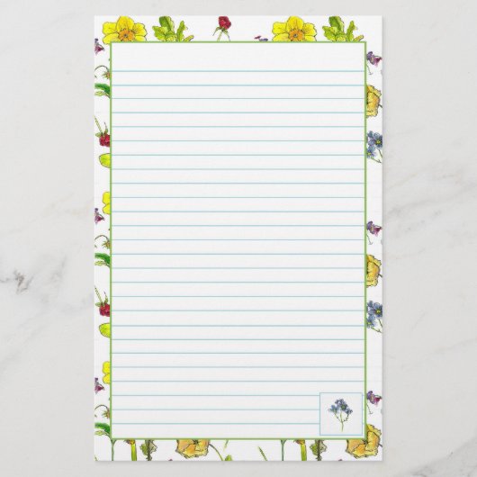 Botanische bloemen narcissen pansies gevoerd briefpapier (Voorkant)