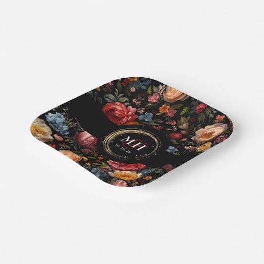 Botanische Bloemen Nederlands Barok Huwelijksmonog Papieren Bordje (Gebogen)