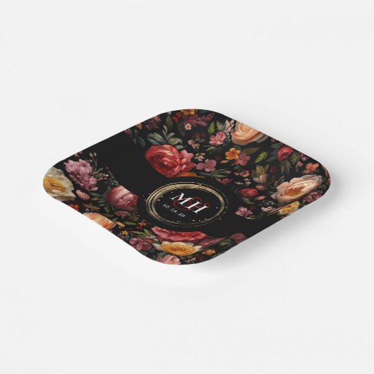 Botanische Bloemen Nederlands Barok Huwelijksmonog Papieren Bordje (Gebogen)