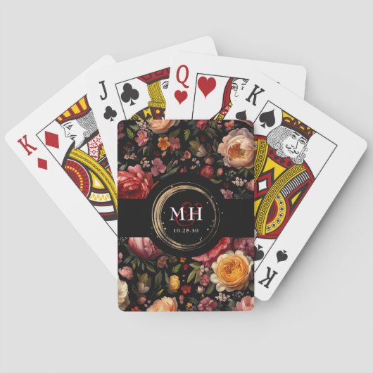 Botanische Bloemen Nederlands Barok Huwelijksmonog Pokerkaarten (Achterkant)