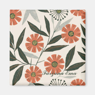 Botanische Bloemen Patroon aangepaste tekst Magneet