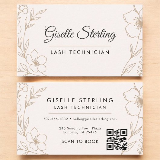 Botanische Bloemen QR Code Blush Lash Technician Visitekaartje