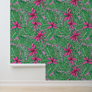 Botanische bloemen roze groen tropische Hawaiiaans Behang